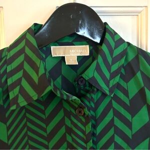 Michael Kors Button Front Dress Shirt diagonal stripes, navy & green blouse